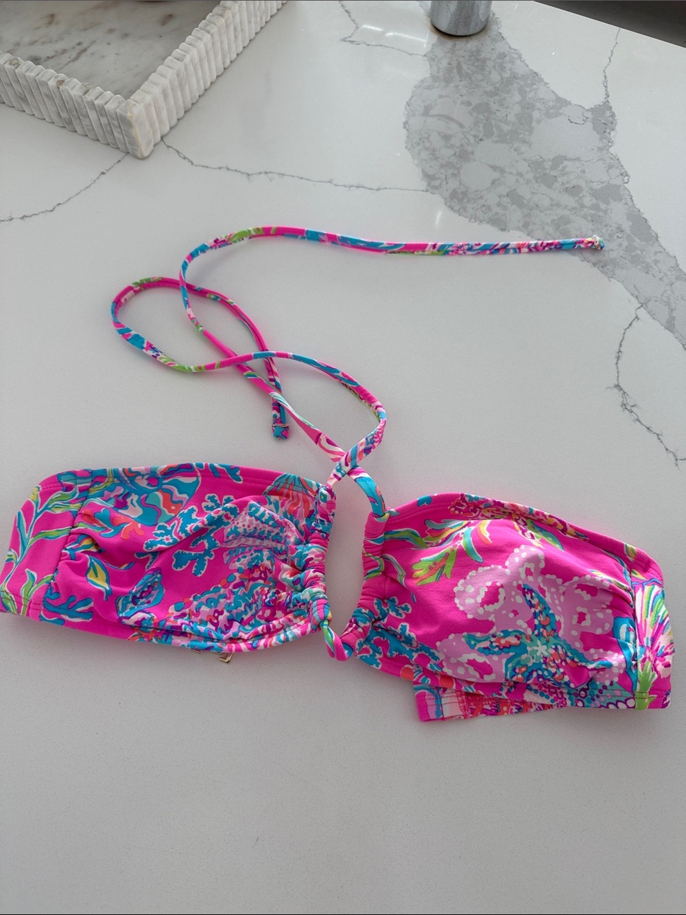 Lilly Pulitzer Hot Pink Floral Bandeau Swim Top